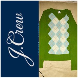 . J Crew Green Argyle Sweater